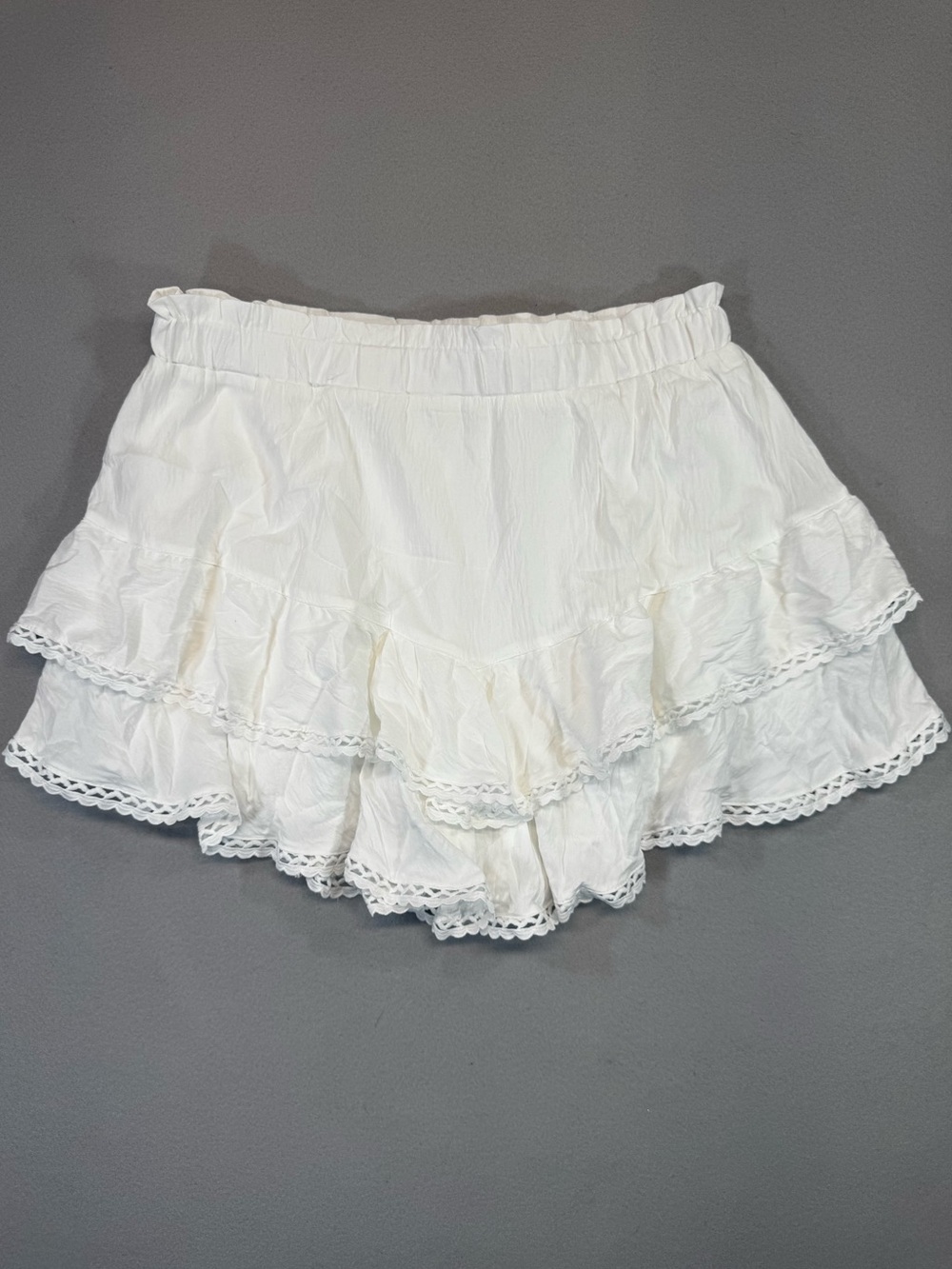 White Tiered Ruffle Mini Skirt With built In Shorts